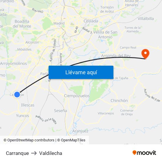 Carranque to Valdilecha map