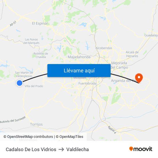 Cadalso De Los Vidrios to Valdilecha map