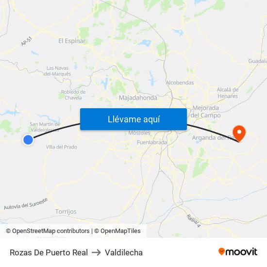 Rozas De Puerto Real to Valdilecha map