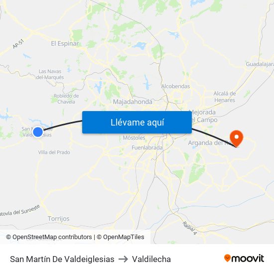 San Martín De Valdeiglesias to Valdilecha map