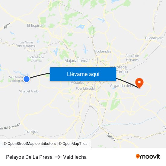 Pelayos De La Presa to Valdilecha map