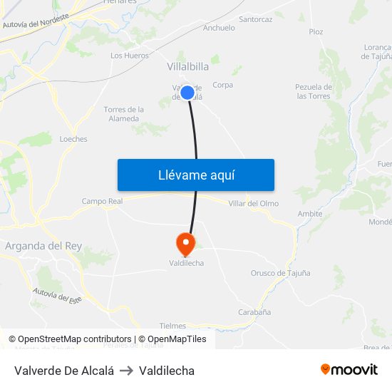 Valverde De Alcalá to Valdilecha map