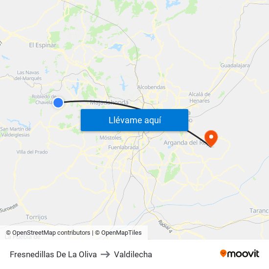 Fresnedillas De La Oliva to Valdilecha map