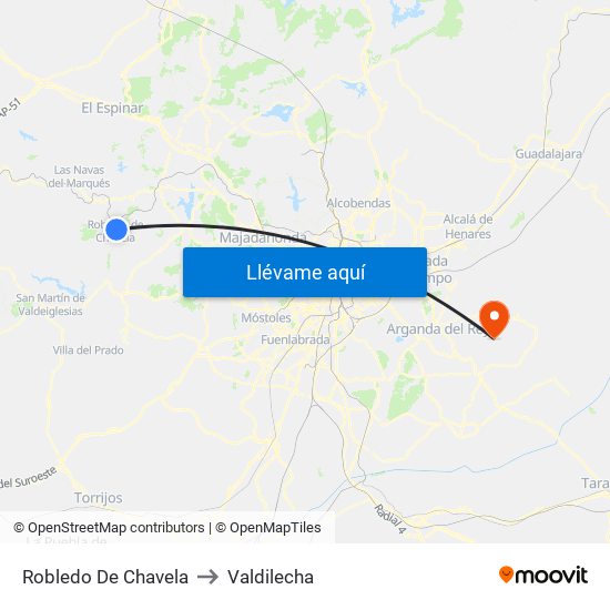 Robledo De Chavela to Valdilecha map