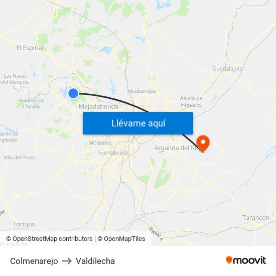 Colmenarejo to Valdilecha map