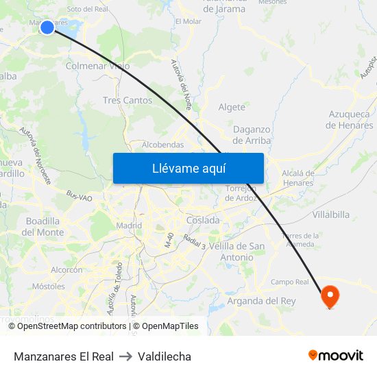 Manzanares El Real to Valdilecha map