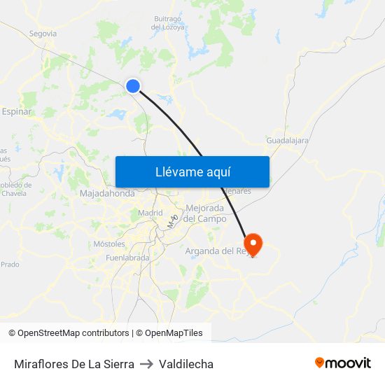 Miraflores De La Sierra to Valdilecha map