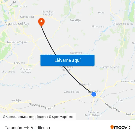 Tarancón to Valdilecha map