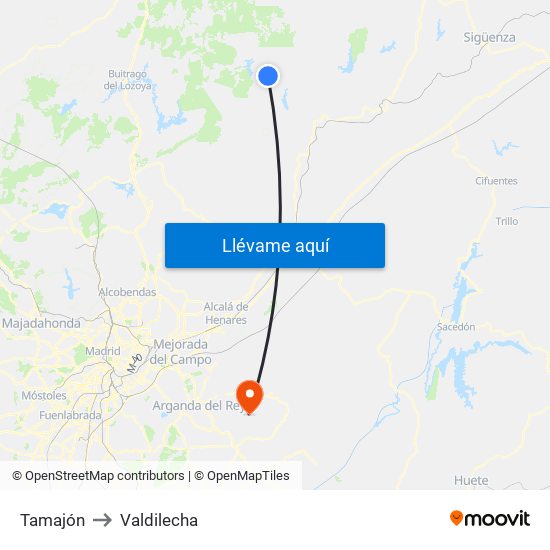 Tamajón to Valdilecha map