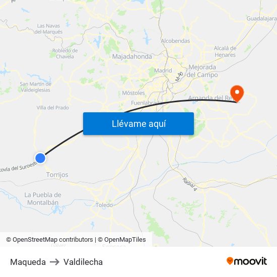 Maqueda to Valdilecha map