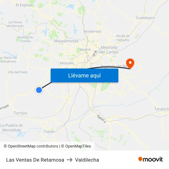 Las Ventas De Retamosa to Valdilecha map