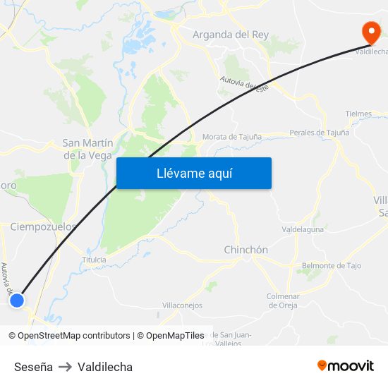 Seseña to Valdilecha map