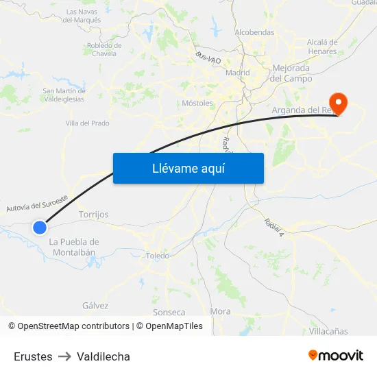 Erustes to Valdilecha map