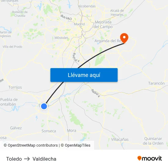 Toledo to Valdilecha map