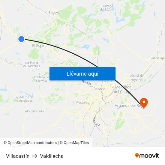 Villacastín to Valdilecha map