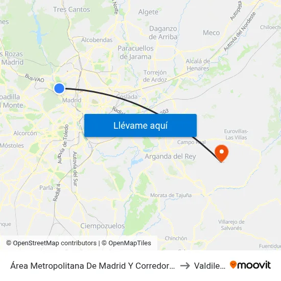 Área Metropolitana De Madrid Y Corredor Del Henares to Valdilecha map