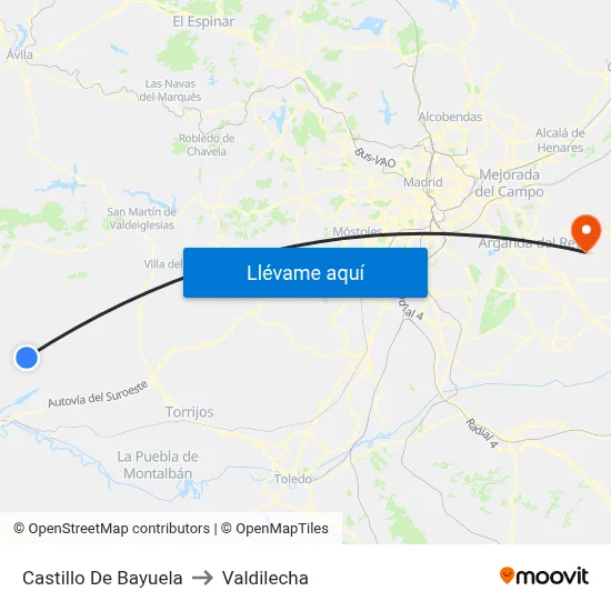 Castillo De Bayuela to Valdilecha map