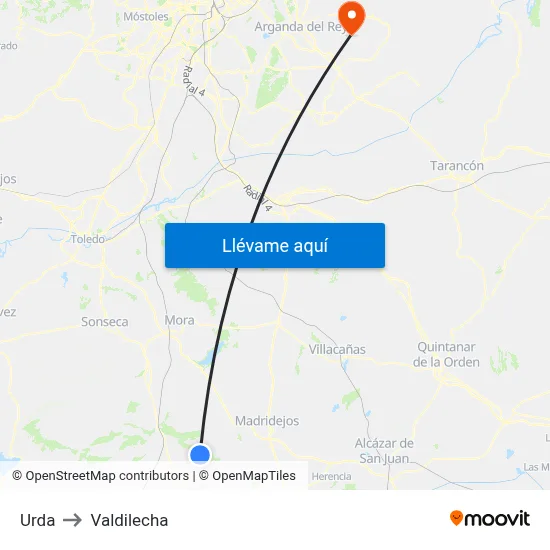 Urda to Valdilecha map