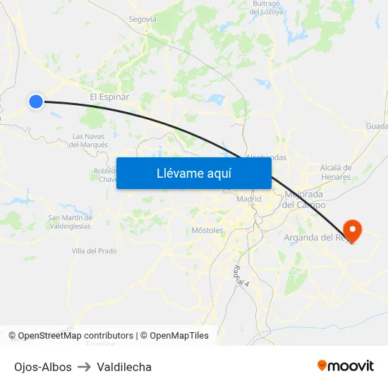 Ojos-Albos to Valdilecha map