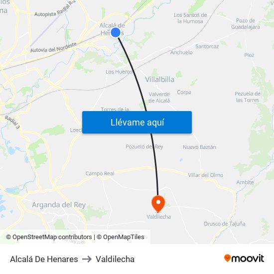 Alcalá De Henares to Valdilecha map