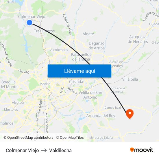 Colmenar Viejo to Valdilecha map