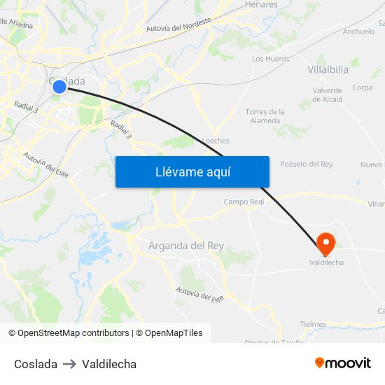 Coslada to Valdilecha map