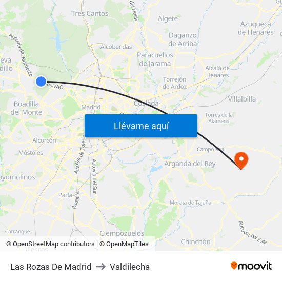 Las Rozas De Madrid to Valdilecha map