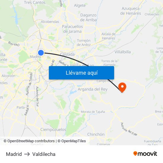 Madrid to Valdilecha map