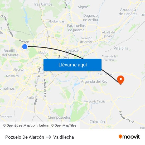 Pozuelo De Alarcón to Valdilecha map