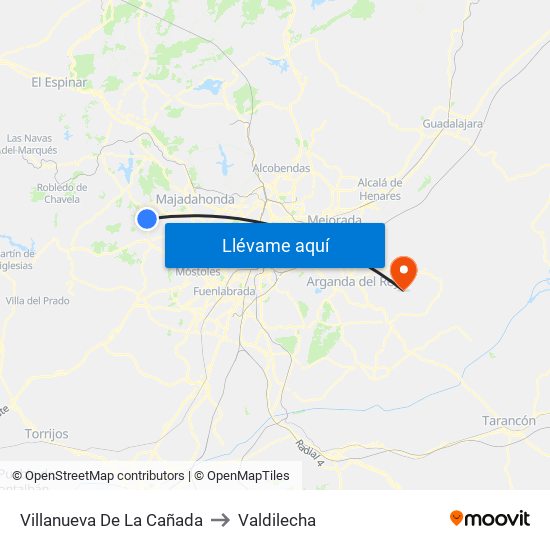 Villanueva De La Cañada to Valdilecha map
