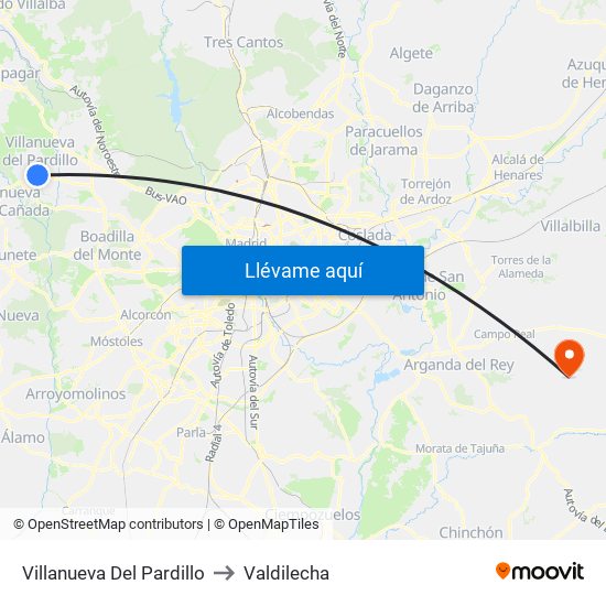 Villanueva Del Pardillo to Valdilecha map