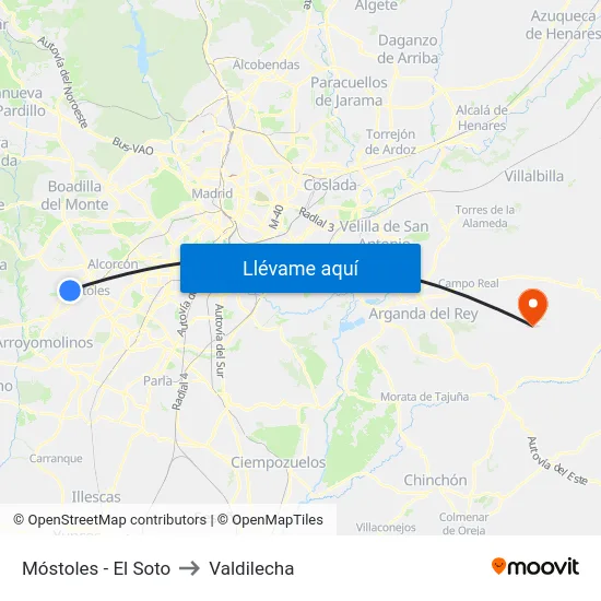 Móstoles - El Soto to Valdilecha map