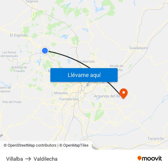 Villalba to Valdilecha map