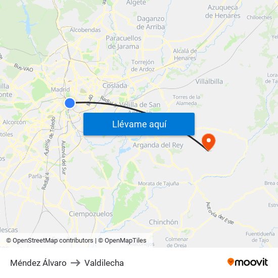 Méndez Álvaro to Valdilecha map