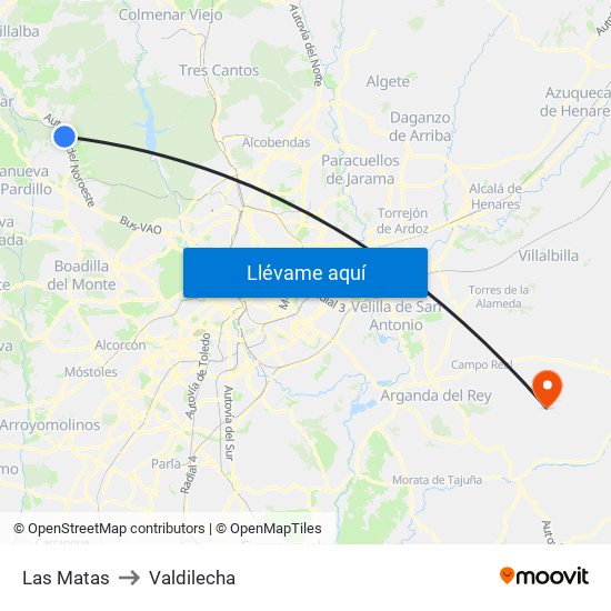 Las Matas to Valdilecha map