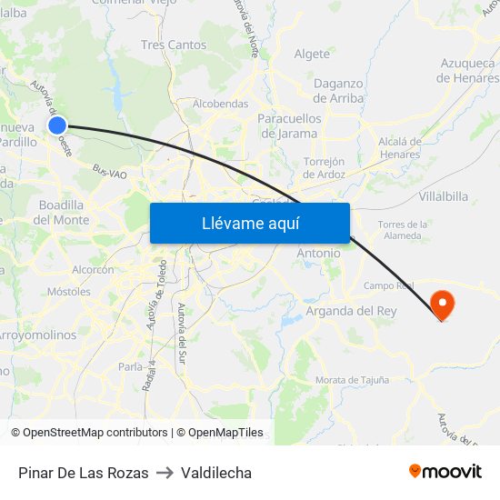 Pinar De Las Rozas to Valdilecha map