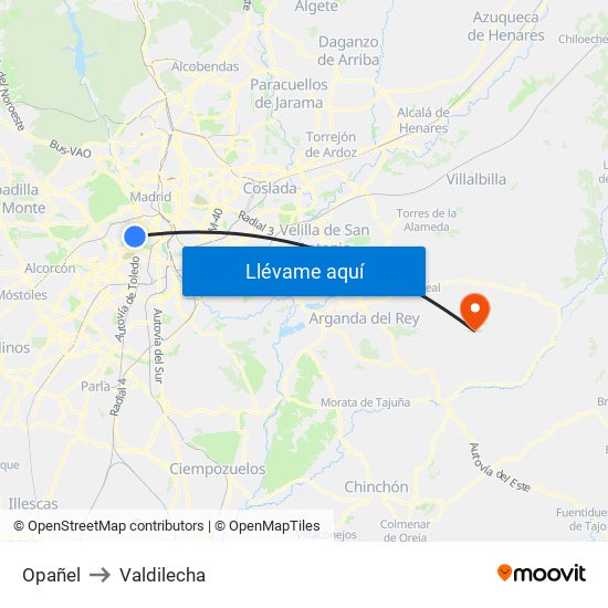 Opañel to Valdilecha map