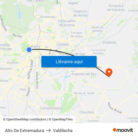 Alto De Extremadura to Valdilecha map