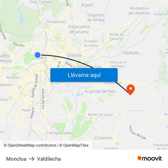 Moncloa to Valdilecha map