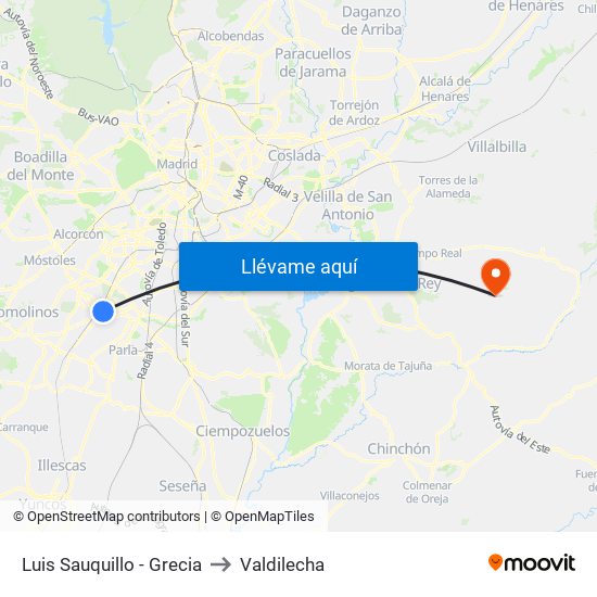 Luis Sauquillo - Grecia to Valdilecha map