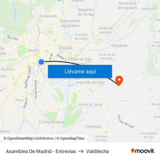Asamblea De Madrid - Entrevías to Valdilecha map