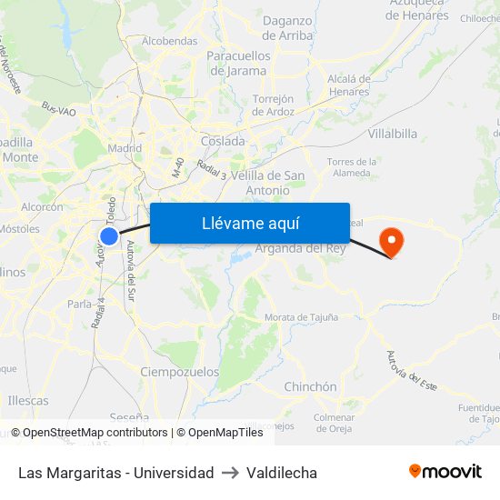 Las Margaritas - Universidad to Valdilecha map