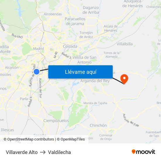 Villaverde Alto to Valdilecha map