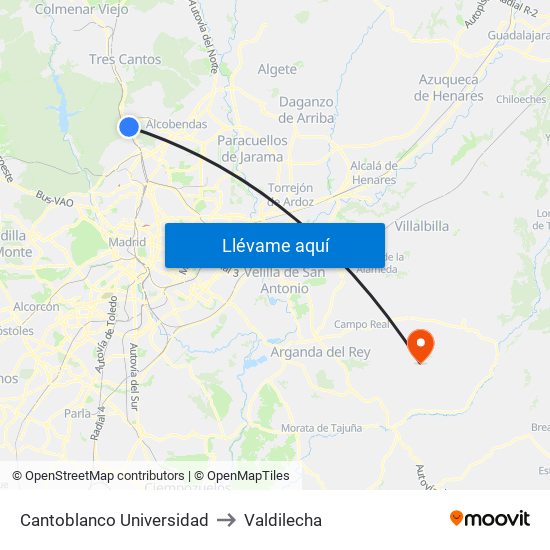 Cantoblanco Universidad to Valdilecha map