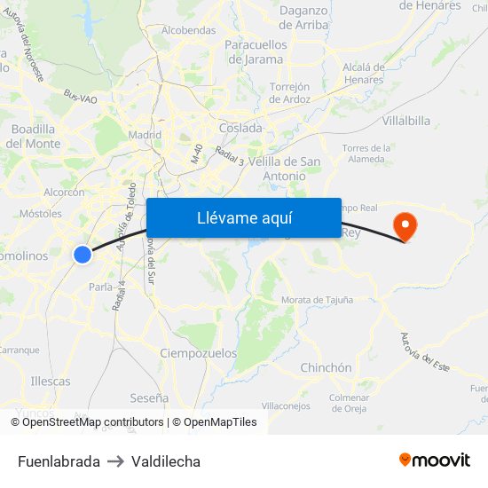 Fuenlabrada to Valdilecha map