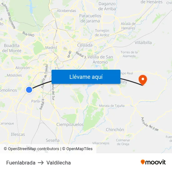 Fuenlabrada to Valdilecha map