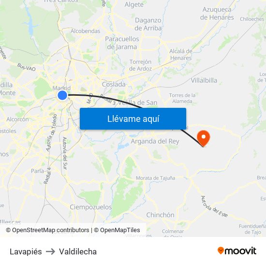 Lavapiés to Valdilecha map