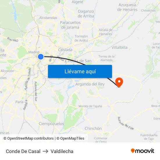 Conde De Casal to Valdilecha map