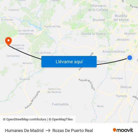 Humanes De Madrid to Rozas De Puerto Real map