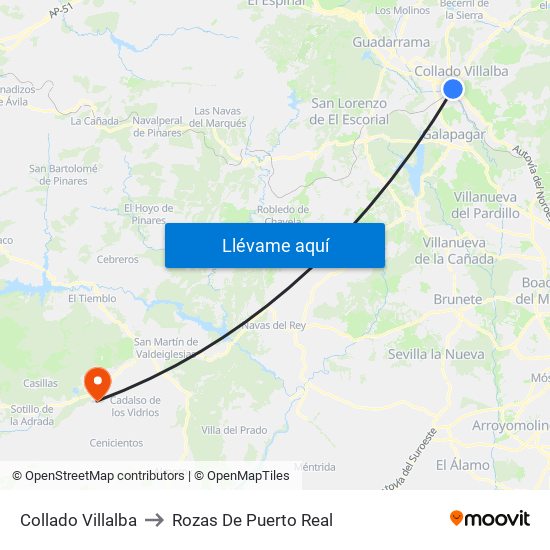 Collado Villalba to Rozas De Puerto Real map
